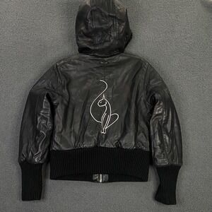 Vintage‎ Y2K Baby Phat Jacket size Medium Genuine Leather Fur Reversible Hood